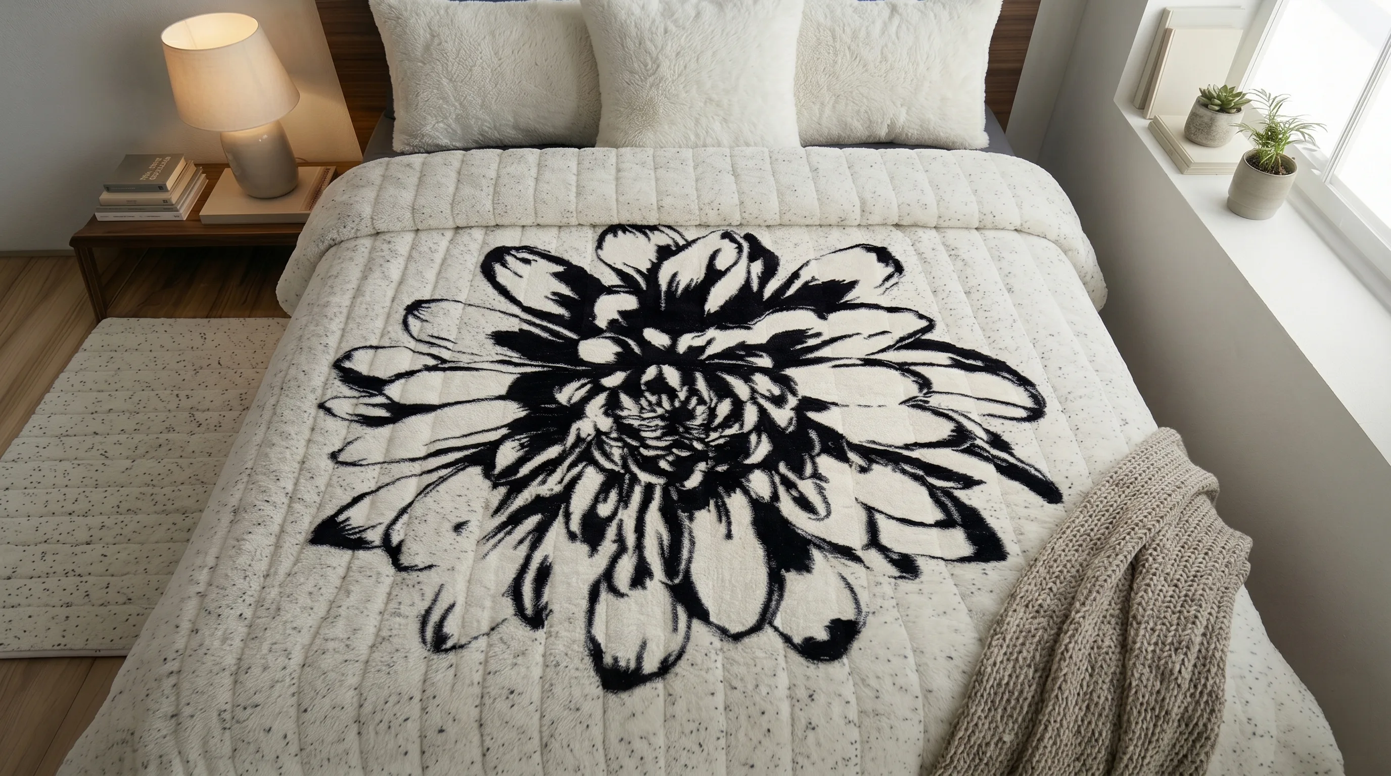 Floral Velsoft Quilt - Cream