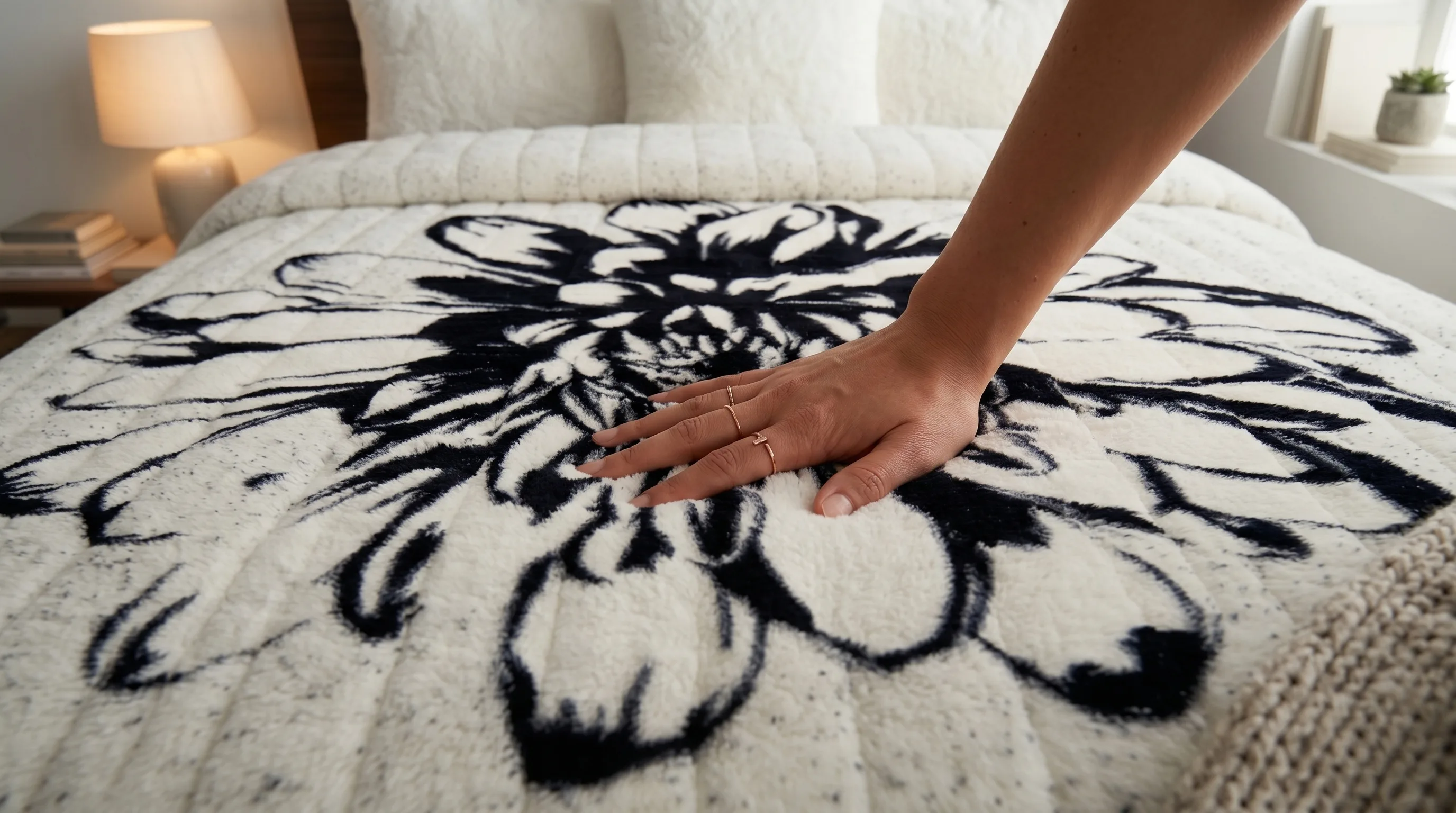 Floral Velsoft Quilt - Cream