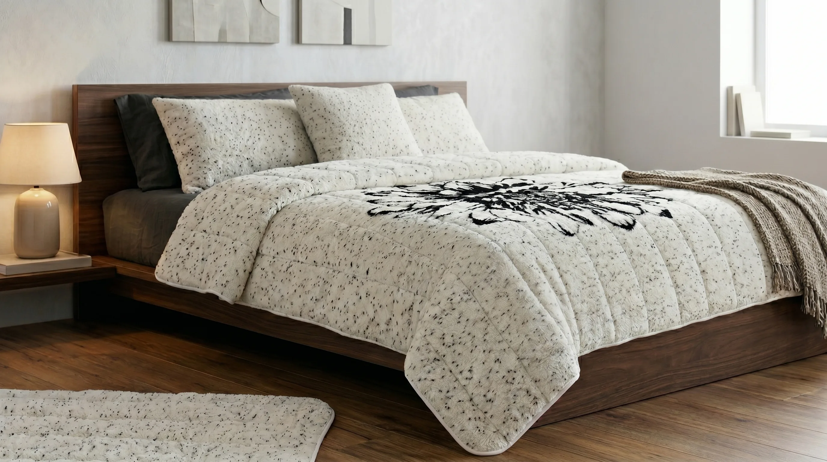 Floral Velsoft Quilt - Cream
