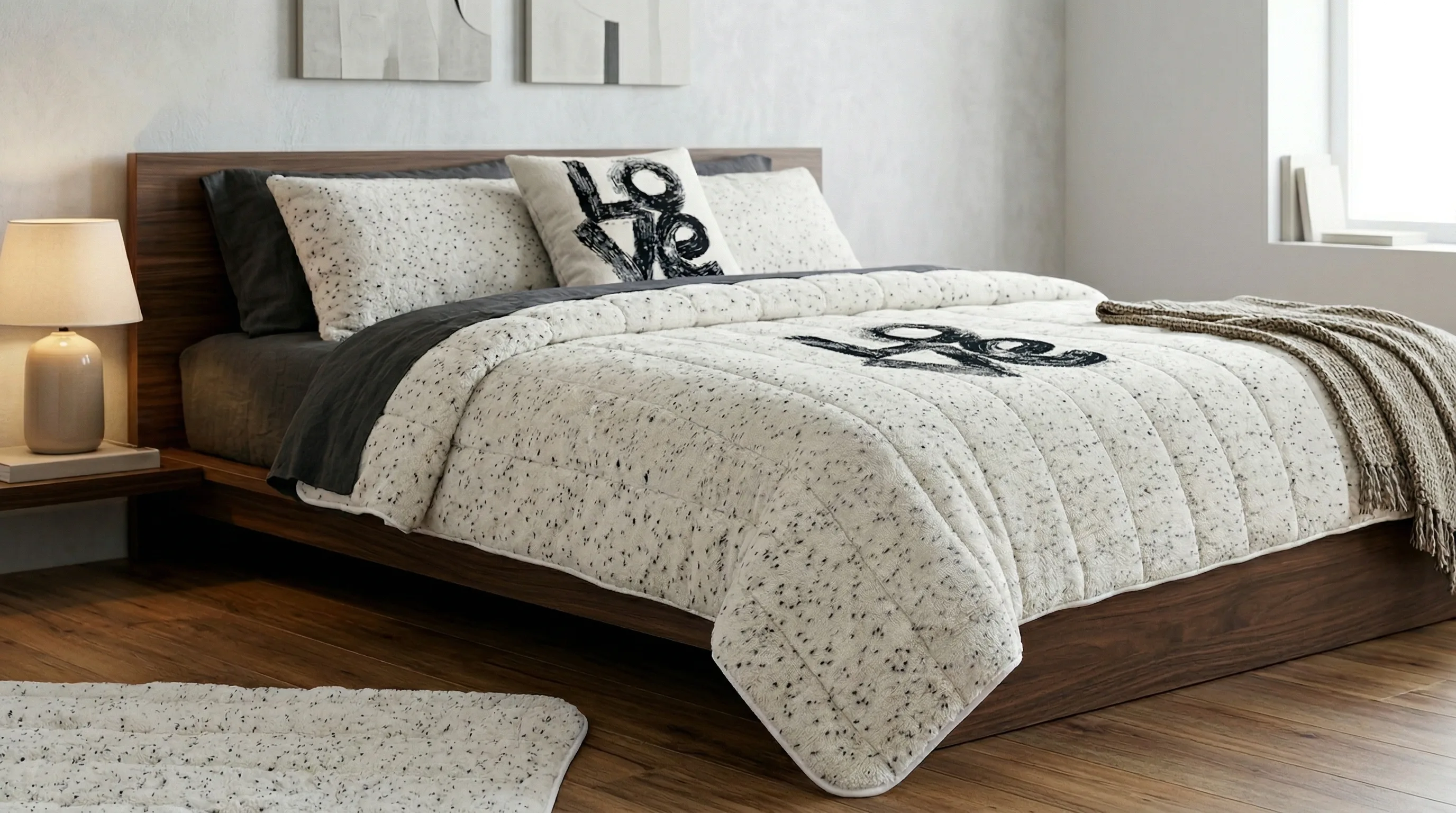 Love Pattern Velsoft Quilt - Cream
